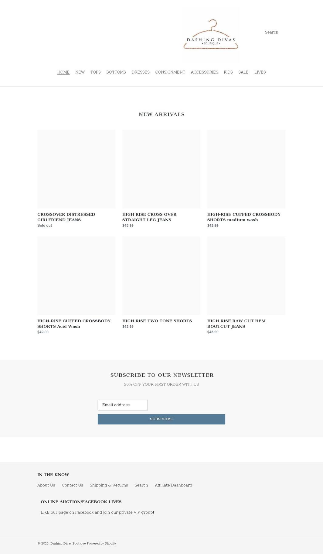 dashingdivasboutique.com shopify website screenshot