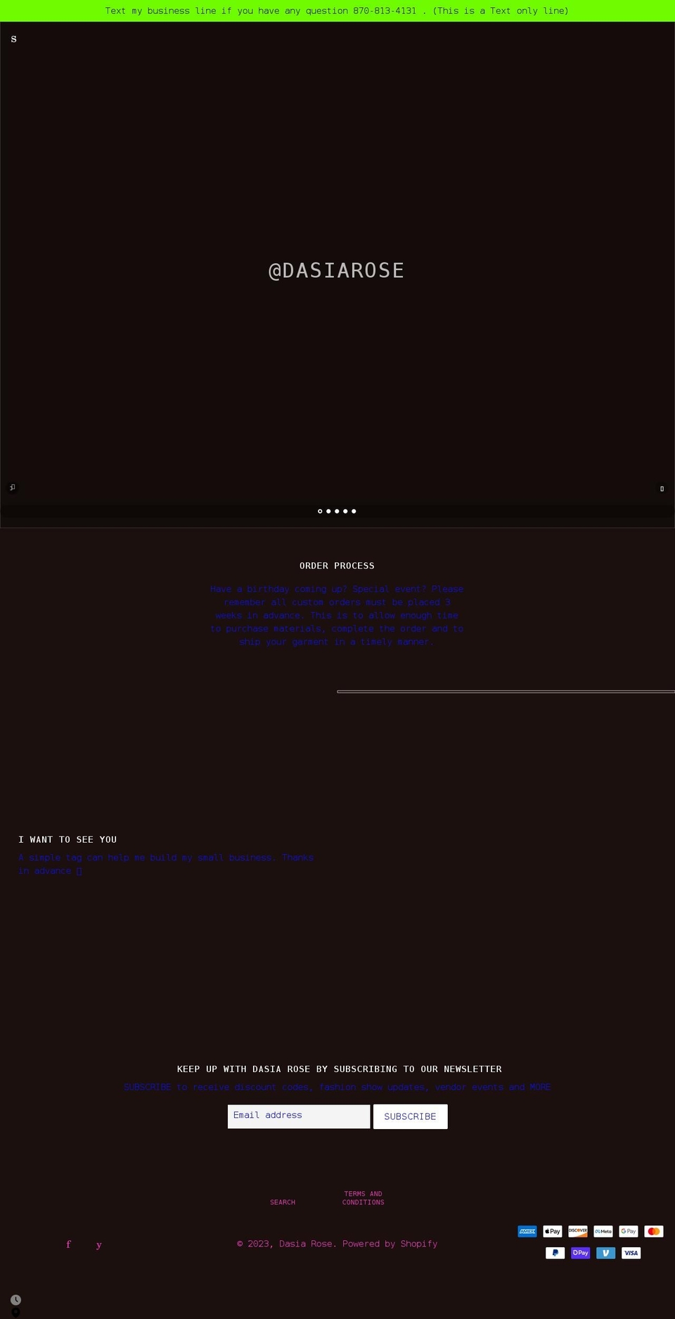 dasiarosecollection.com shopify website screenshot