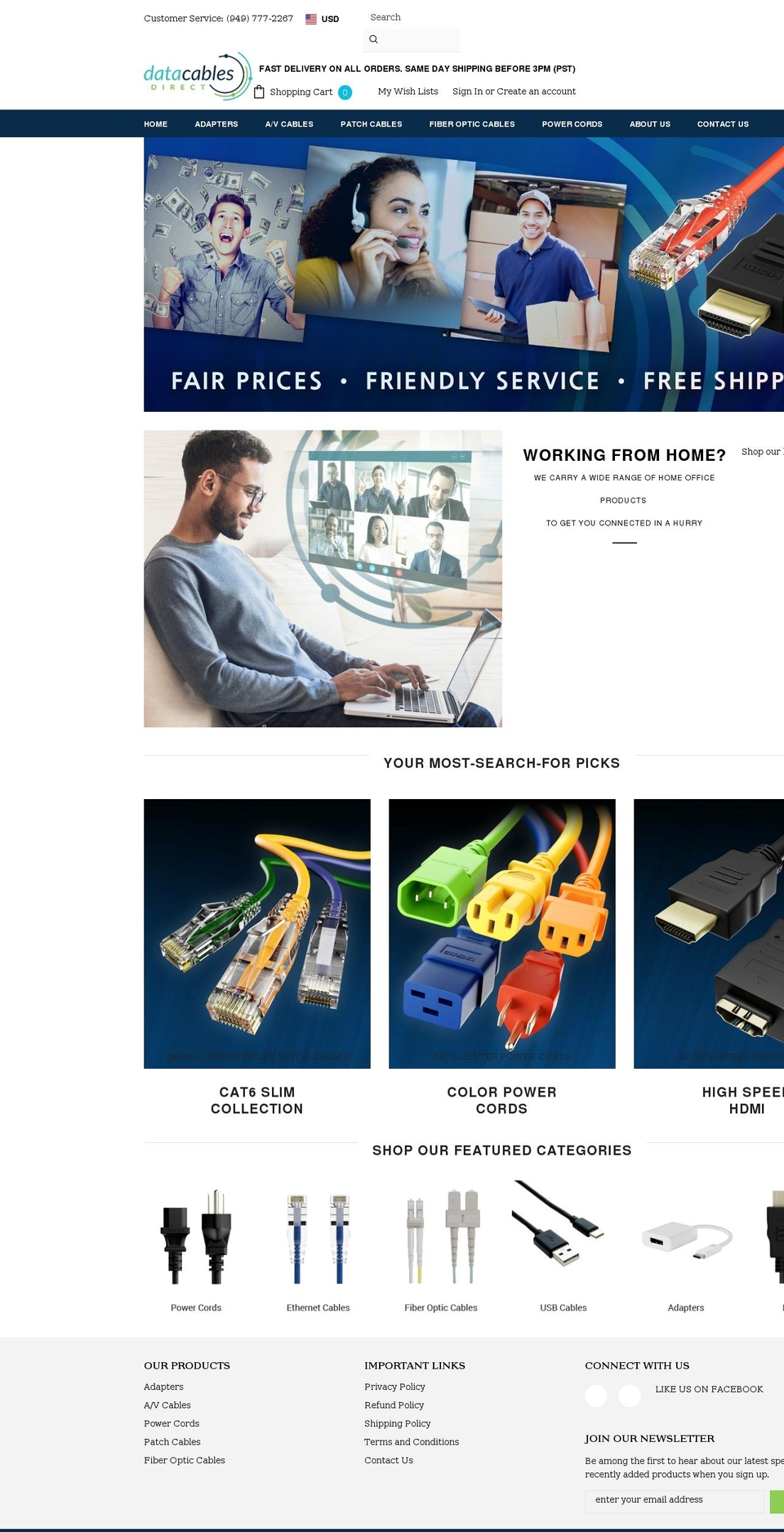 datacablesdirect.com shopify website screenshot