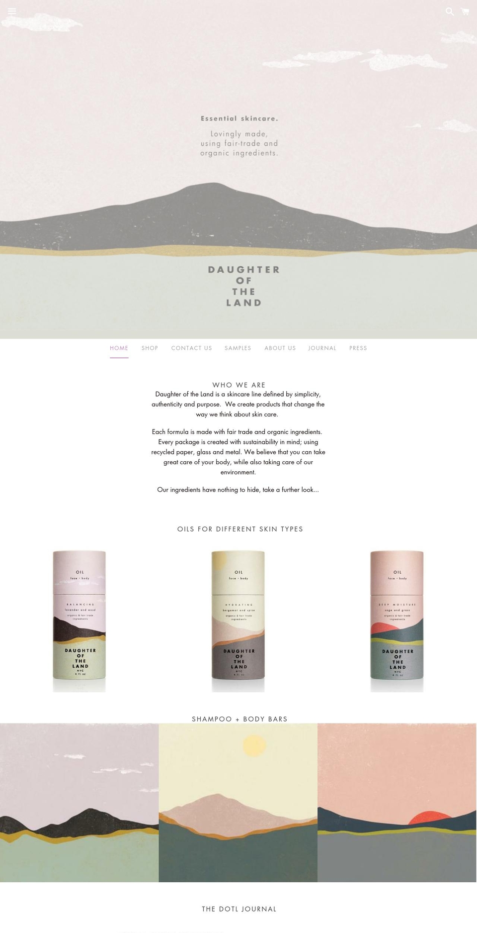 daughteroftheland.com shopify website screenshot