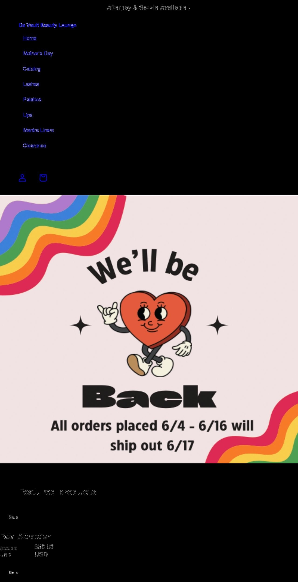 davaultbeautylounge.com shopify website screenshot