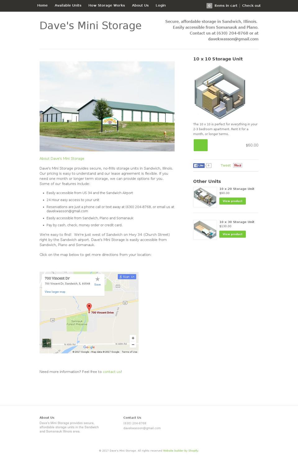 New Kickstand Shopify theme site example daves-mini-storage.com