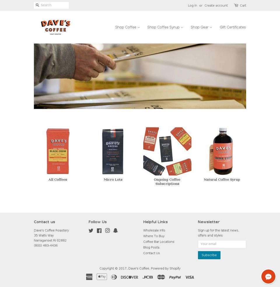 davescoffee.com shopify website screenshot