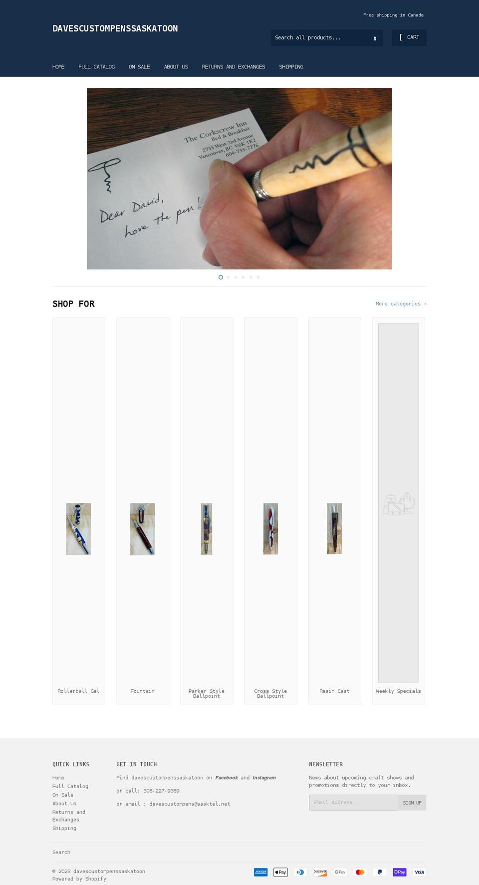 davescustompenssaskatoon.com shopify website screenshot