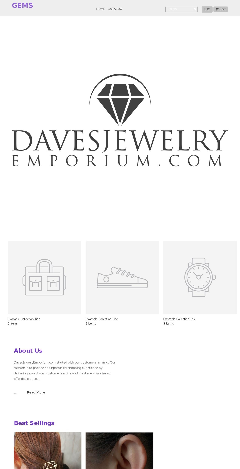 Gems Shopify theme site example davesjewelryemporium.com