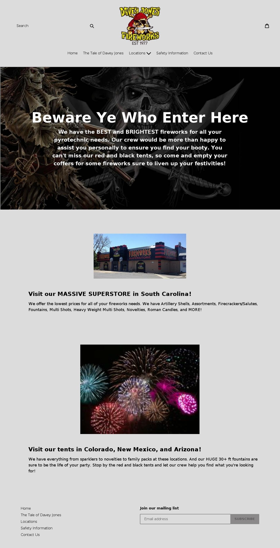 daveyjonesfireworks.com shopify website screenshot