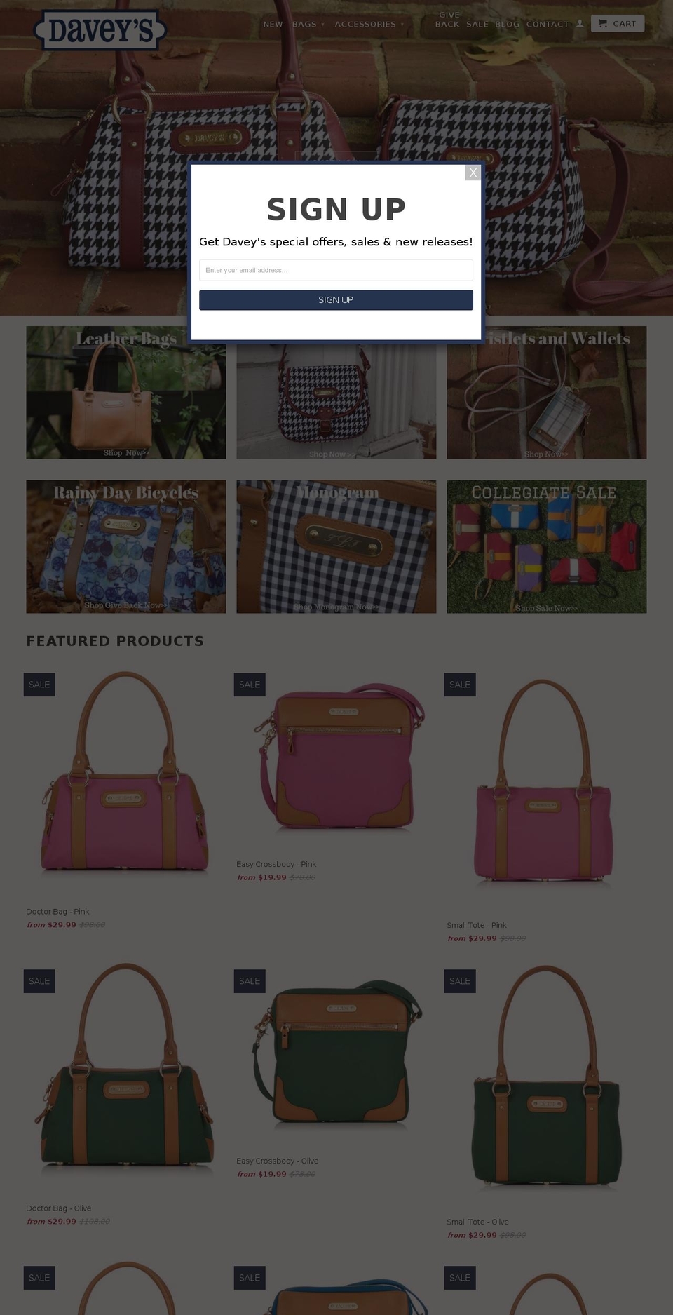 daveysbags.com shopify website screenshot