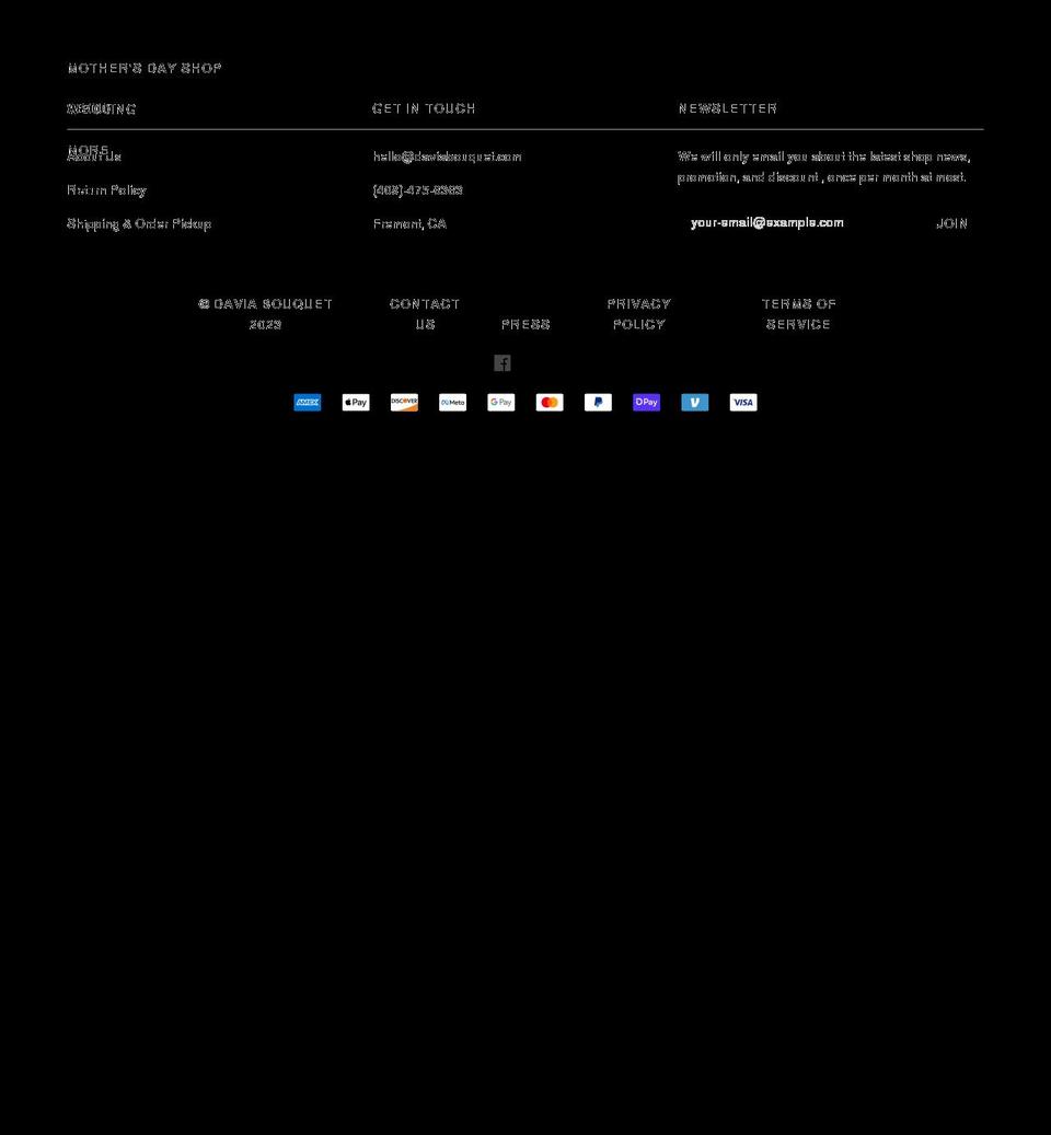 daviabouquet.com shopify website screenshot