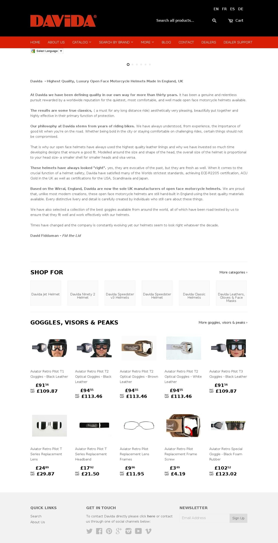 Wokiee Shopify theme site example davida-helmets.com