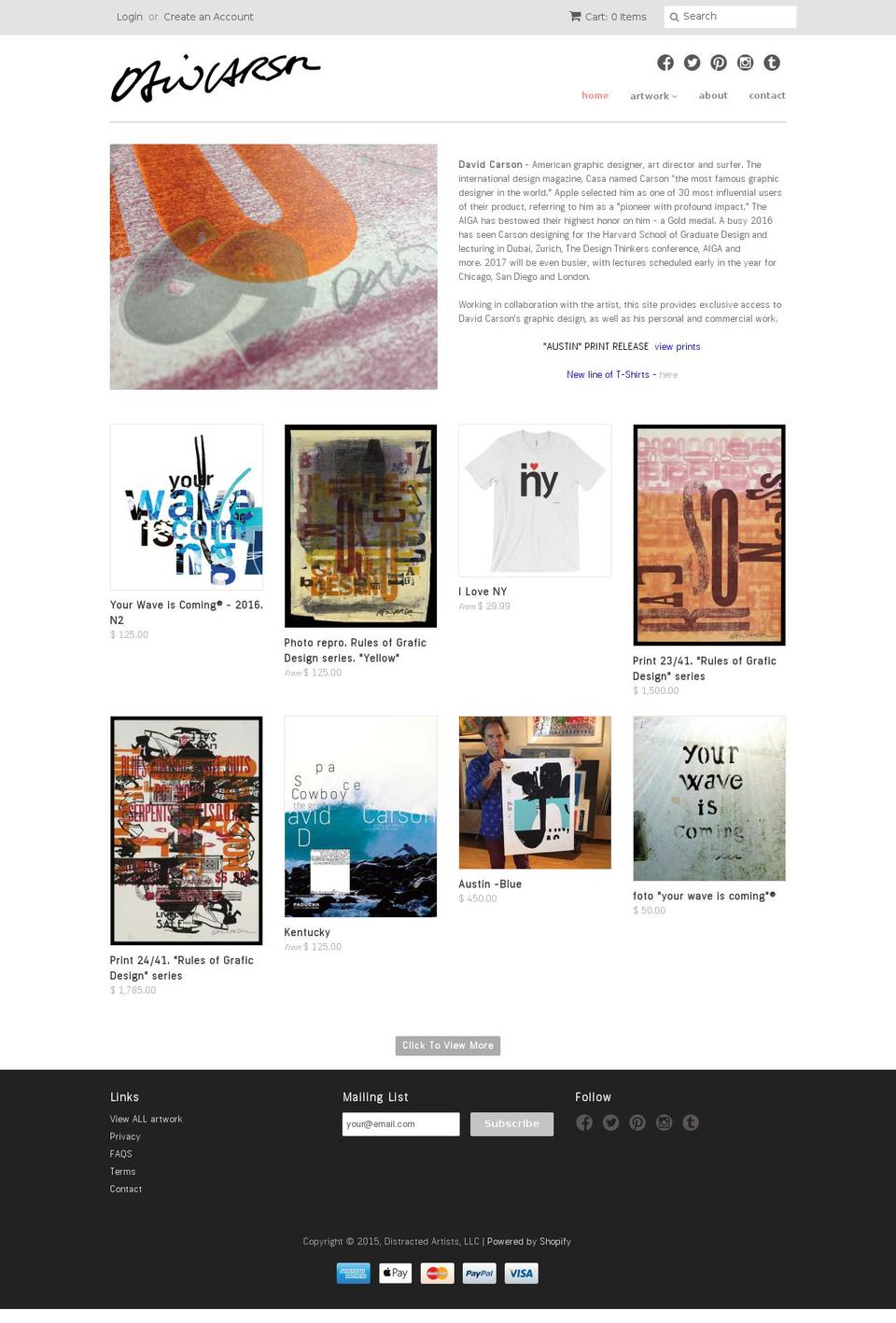 davidcarsonart.com shopify website screenshot