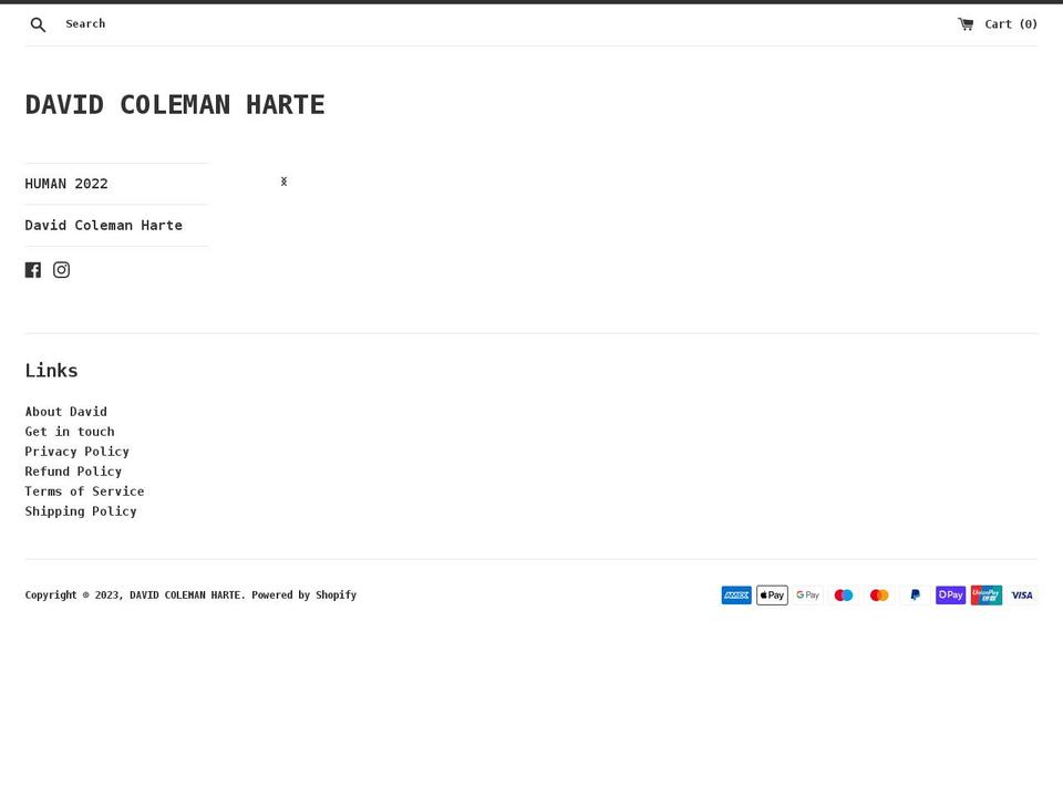 davidcolemanharte.com shopify website screenshot