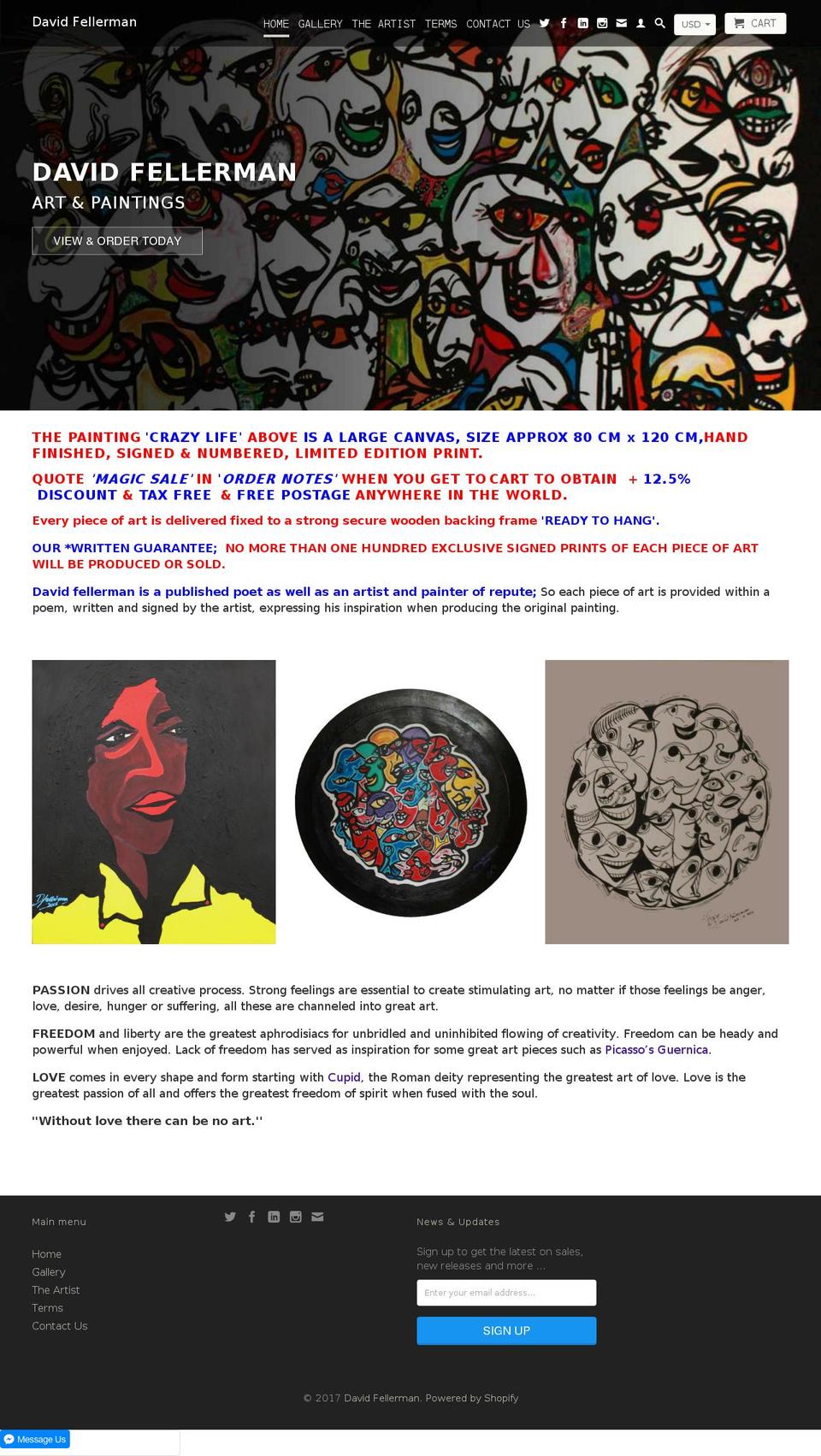 davidfellermanart.com shopify website screenshot