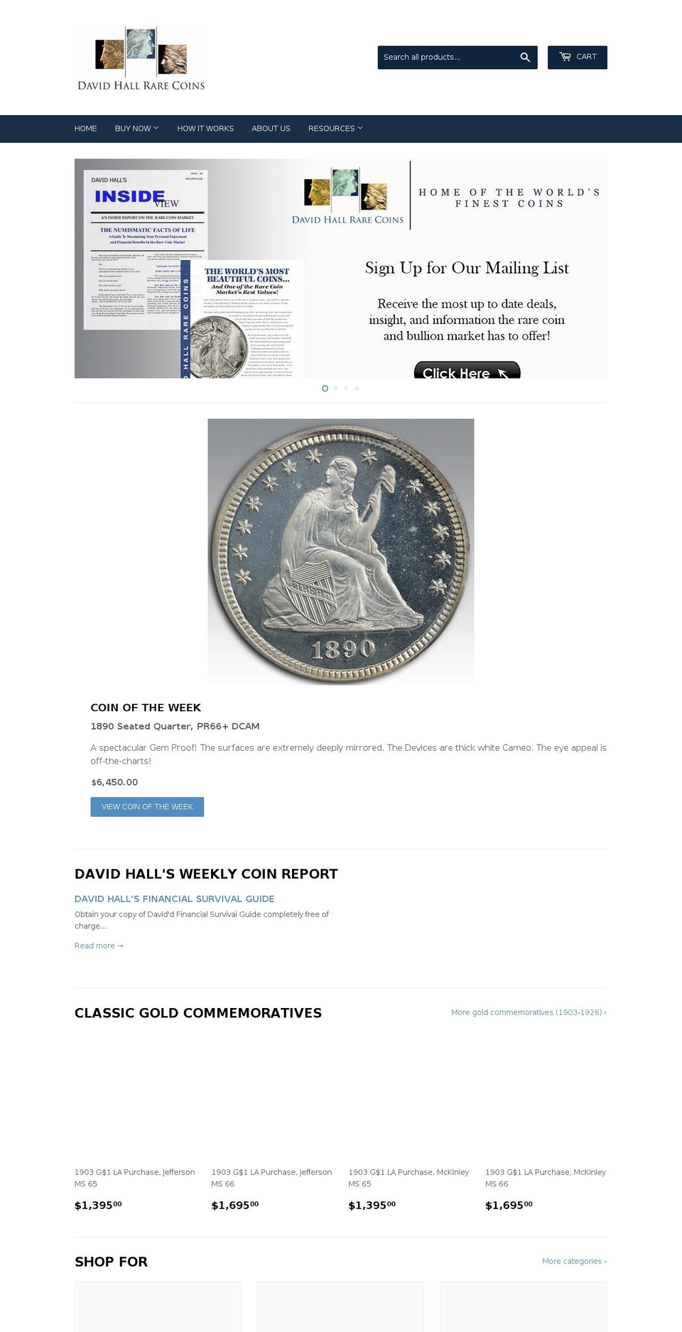 davidhallrarecoins.com shopify website screenshot