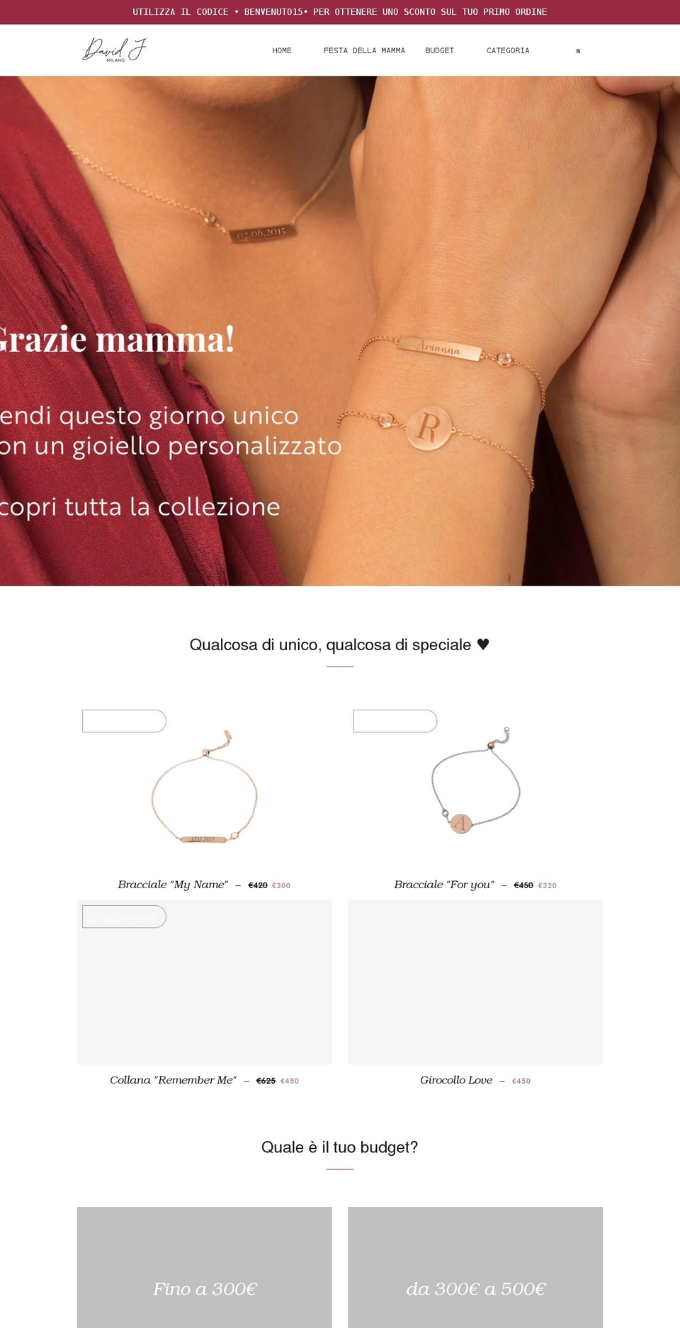 davidjmilano.it shopify website screenshot