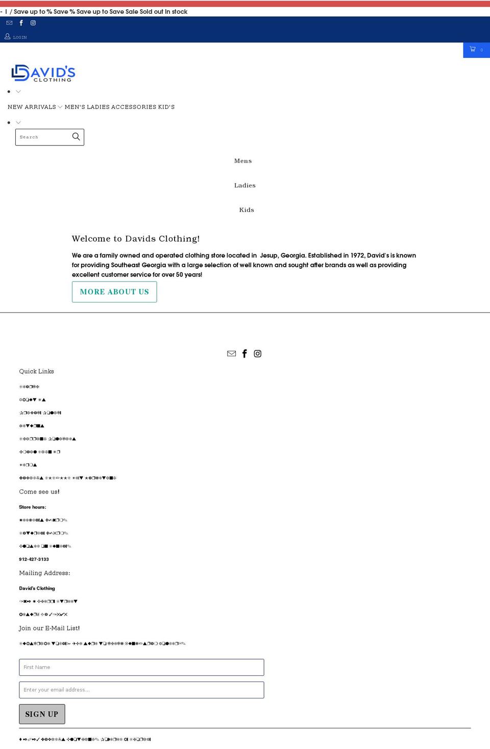 davids-clothing-jesup.myshopify.com shopify website screenshot