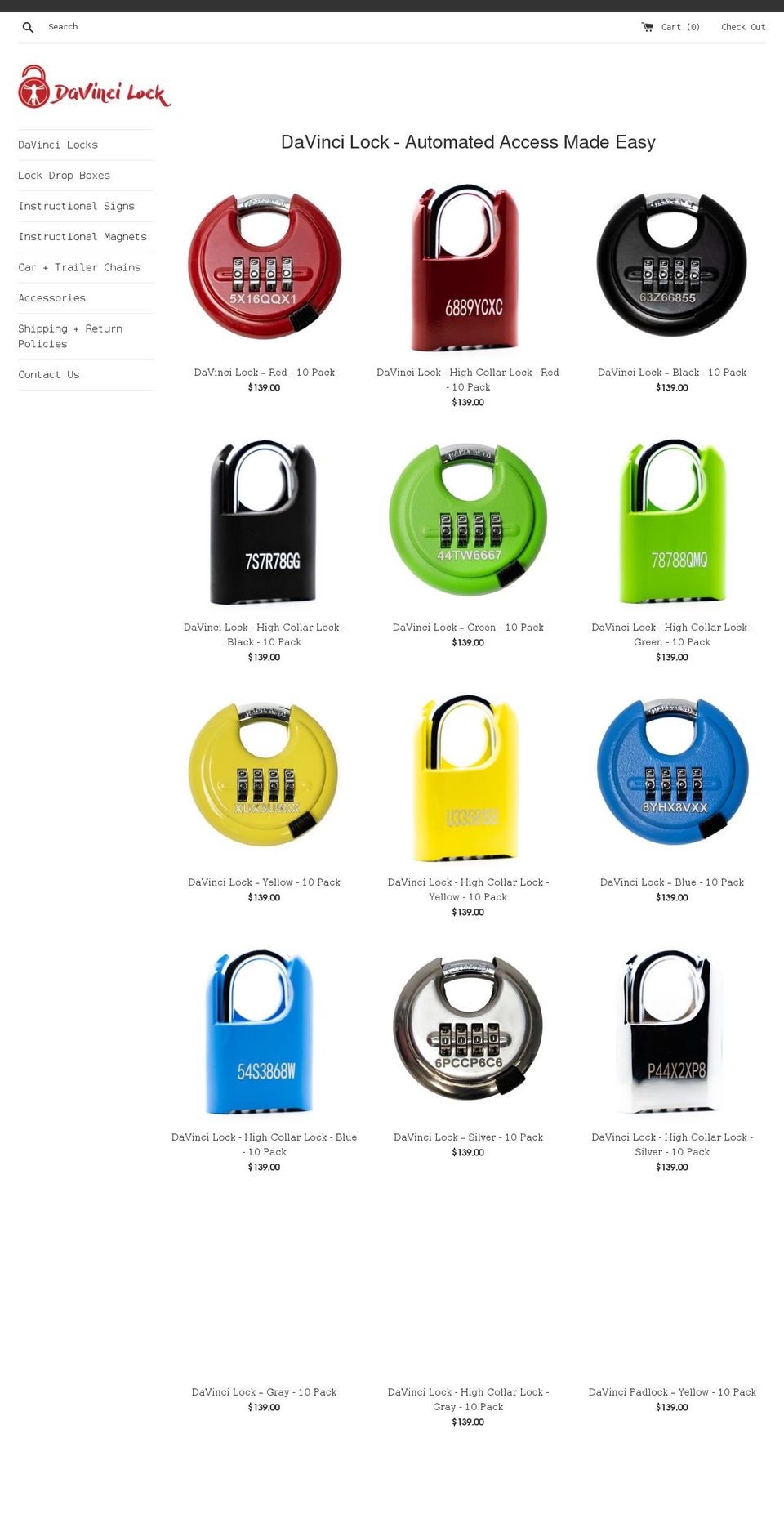 davincilockstore.com shopify website screenshot