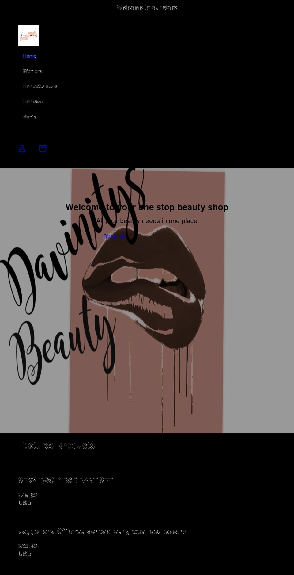 davinitysbeautyaffair.com shopify website screenshot