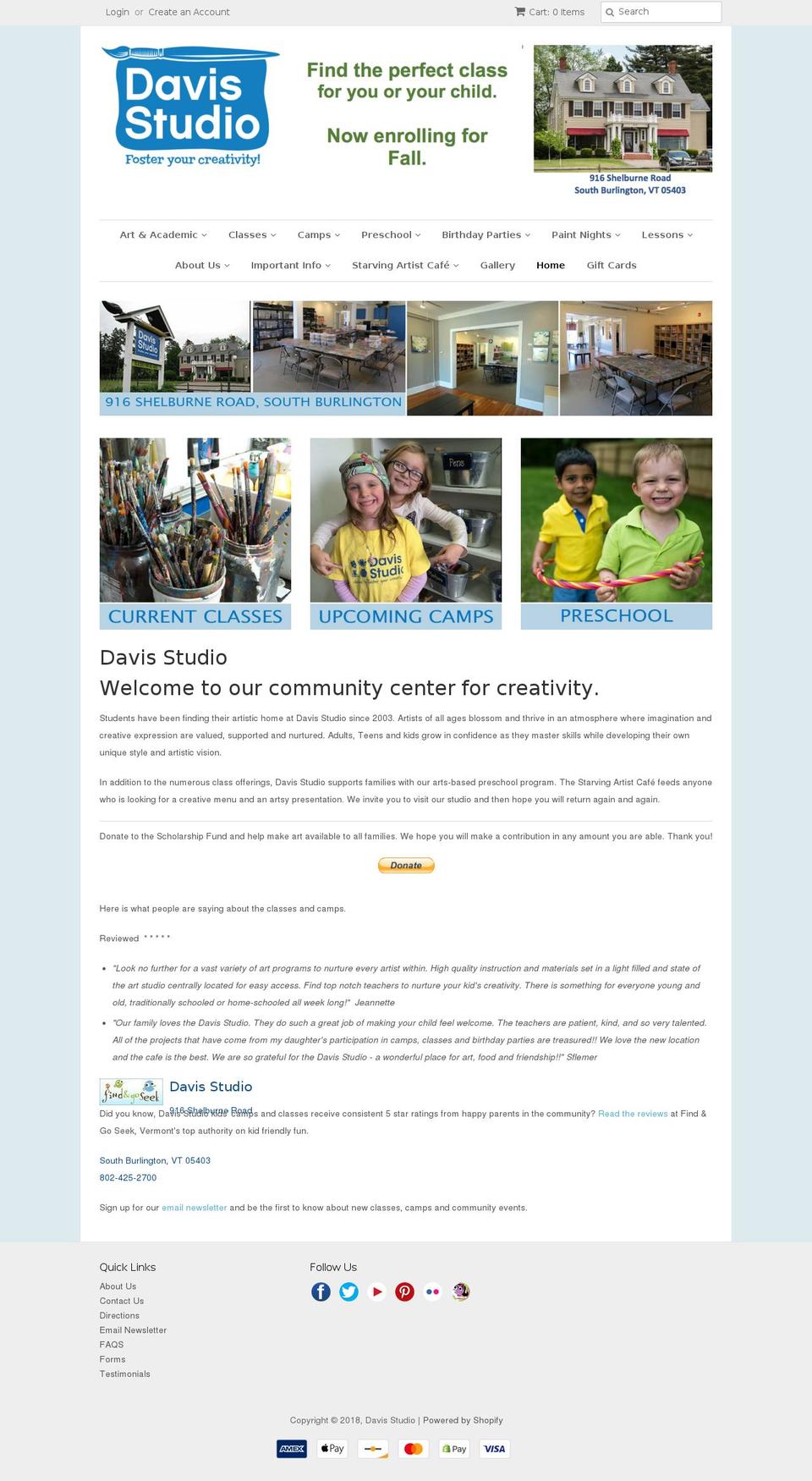 davisstudiosvt.com — Shopify storefront screenshot