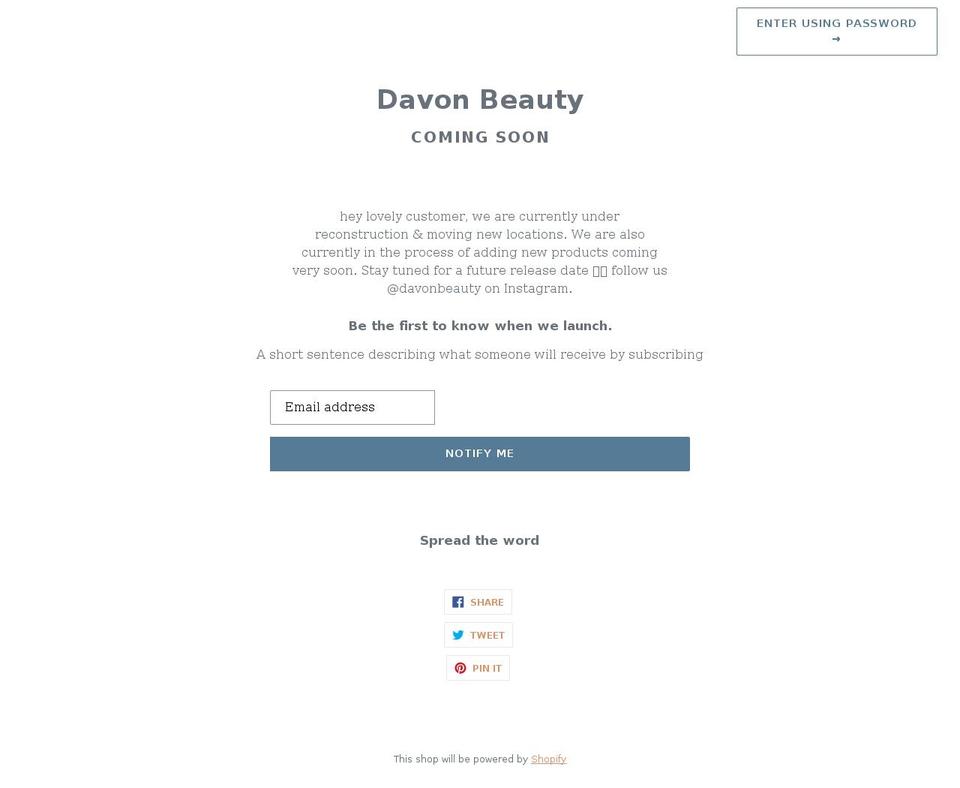 davonbeauty.com shopify website screenshot