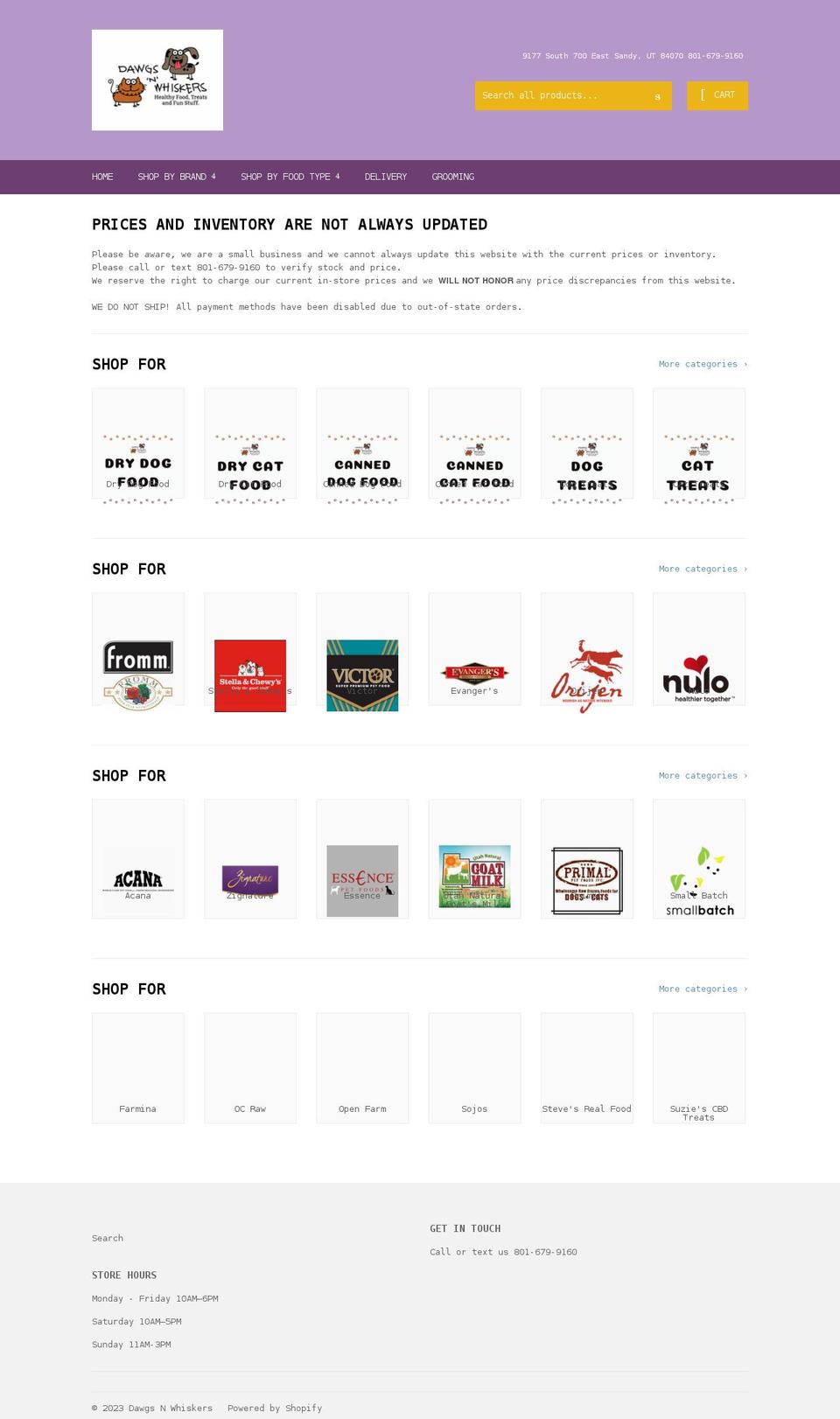 dawgsnwhiskers.com shopify website screenshot
