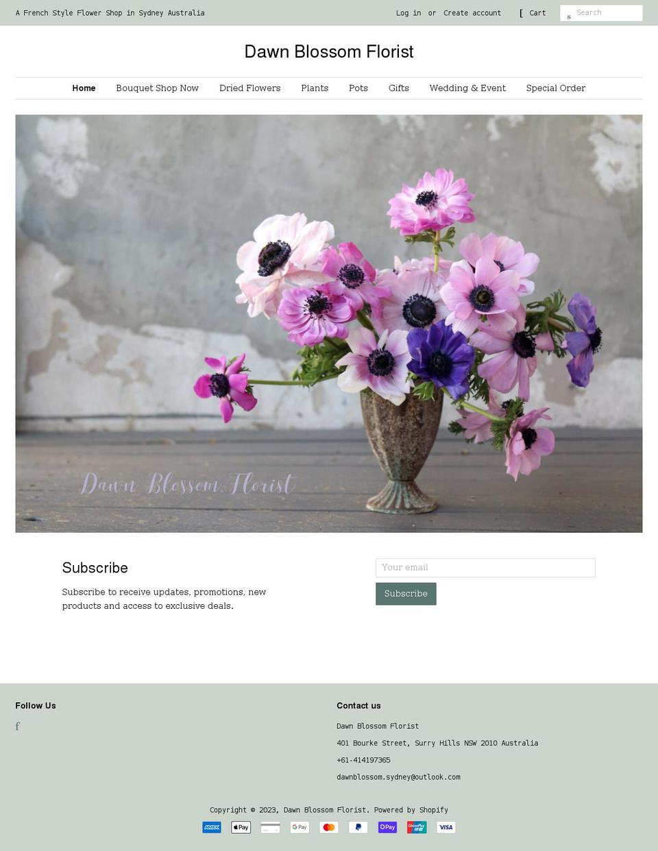 dawnblossom.com.au shopify website screenshot