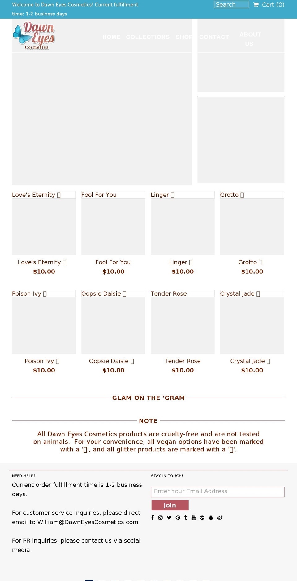 dawneyescosmetics.com — Shopify storefront screenshot