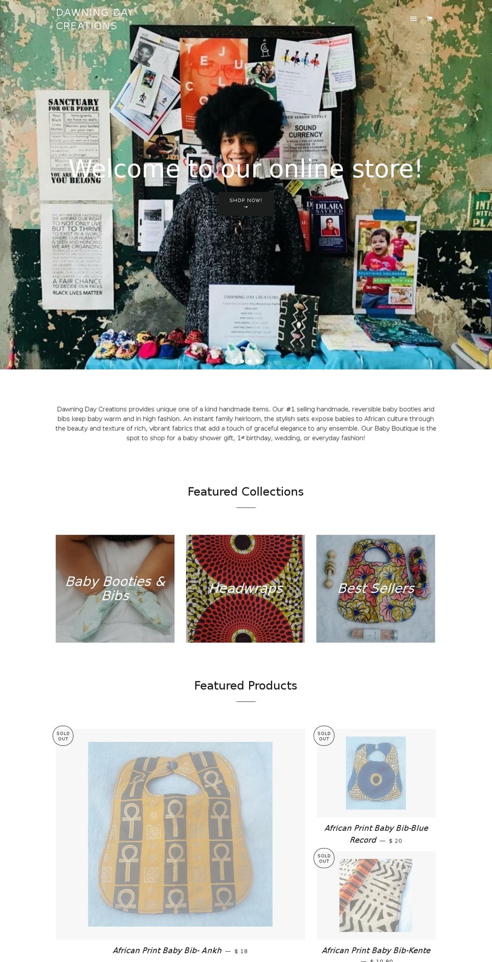dawningdaycreations.com shopify website screenshot