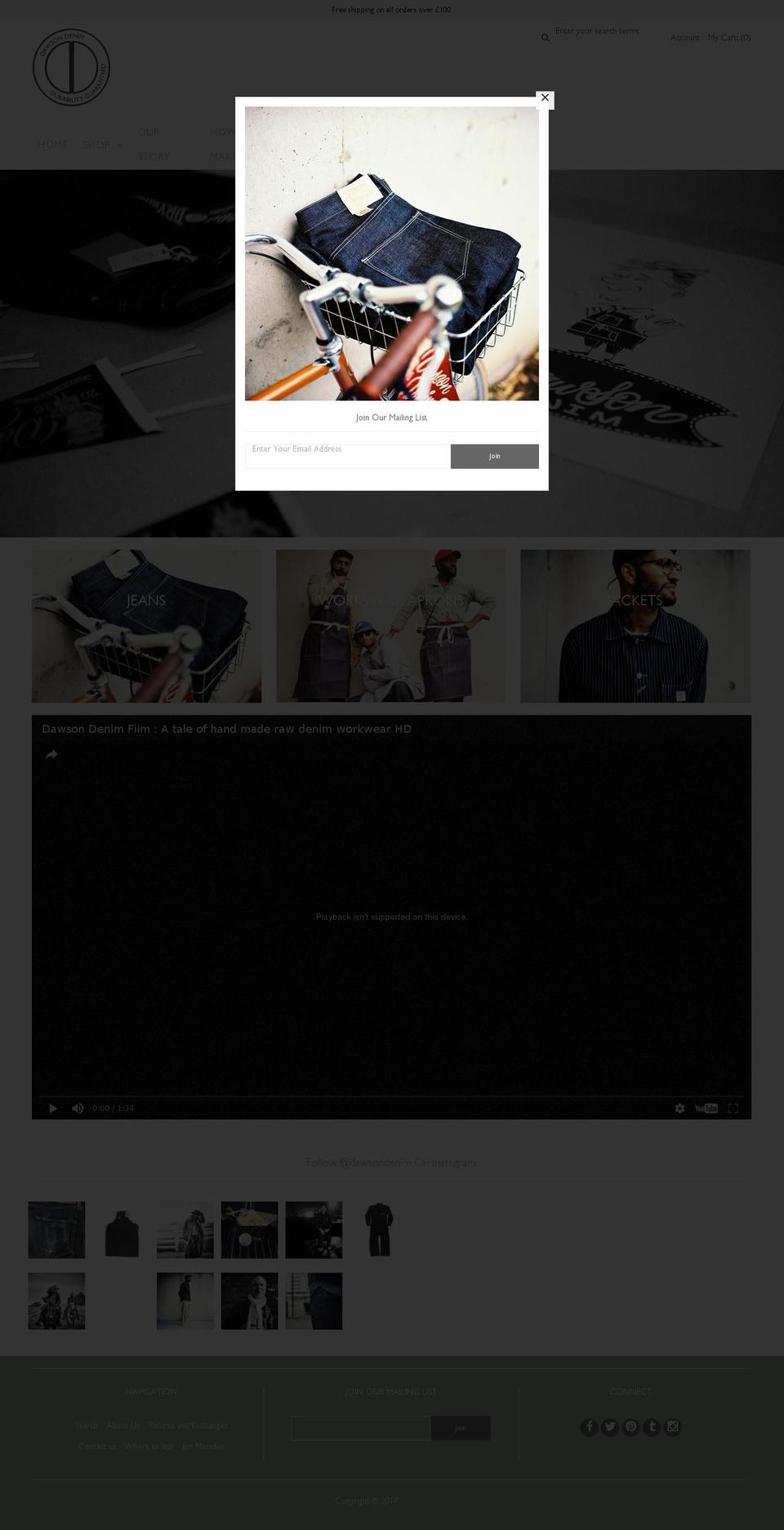 dawsondenim.com shopify website screenshot