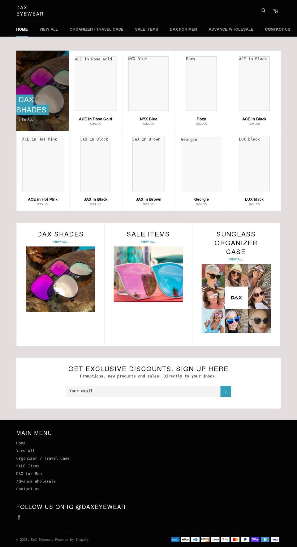 daxeyewear.com shopify website screenshot