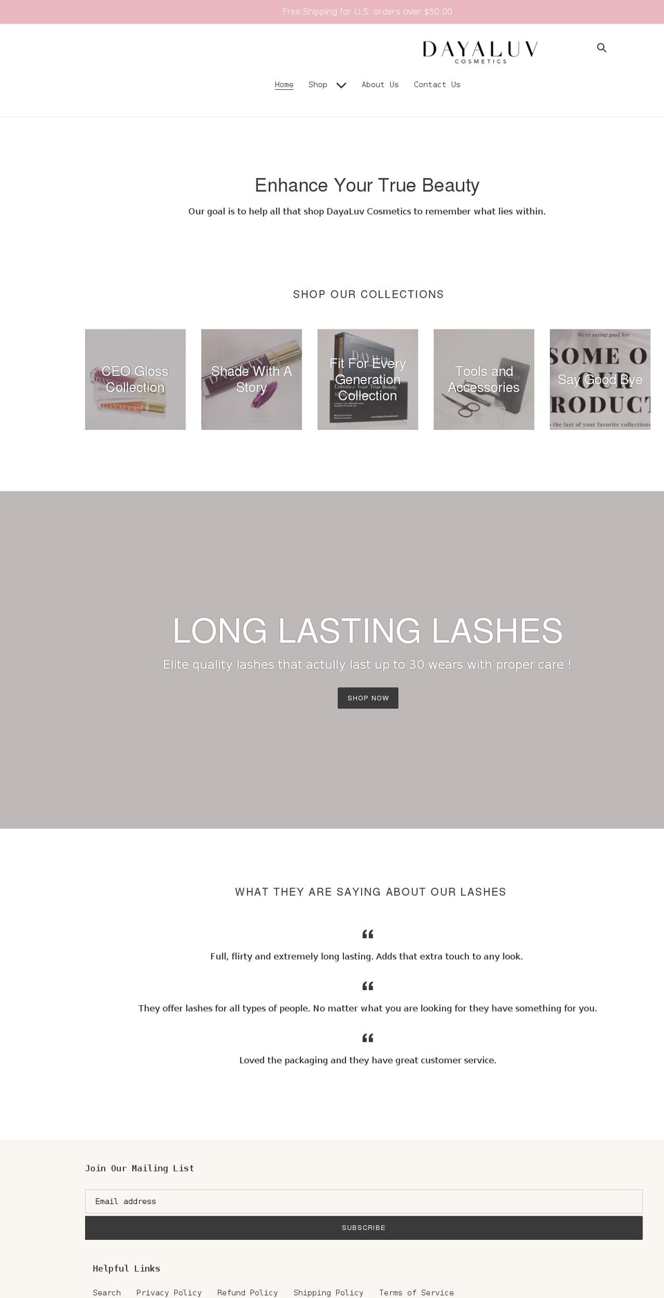 dayaluvcosmetics.com shopify website screenshot