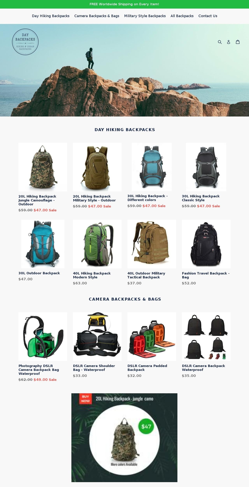 daybackpacks.com — Shopify storefront screenshot