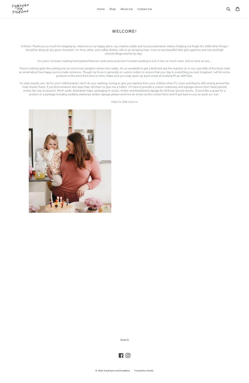 daydreamsanddandelions.com — Shopify storefront screenshot