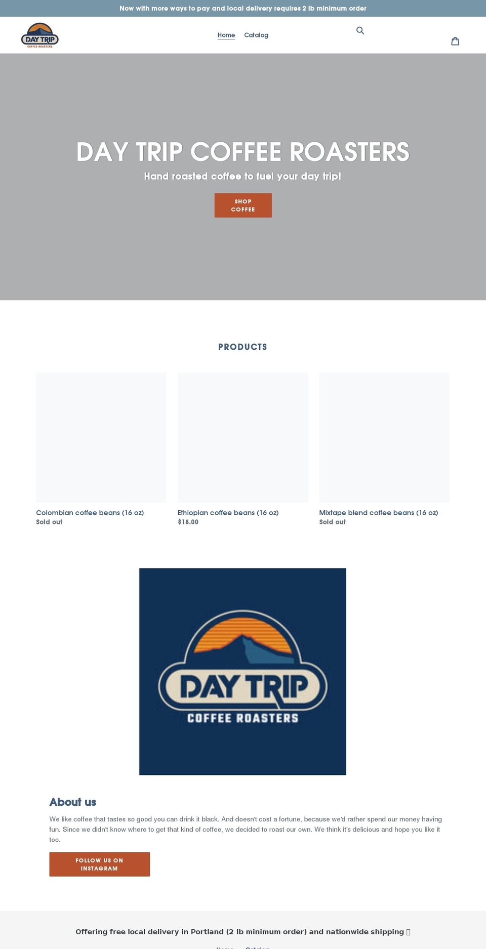 daytripcoffeeroasters.com shopify website screenshot