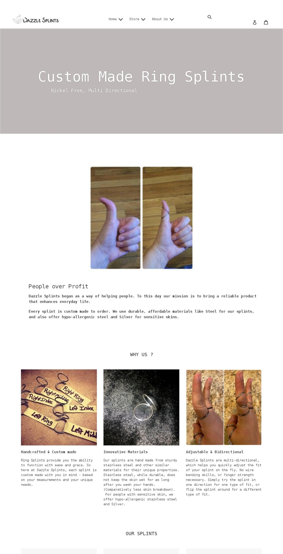 dazzlesplints.com shopify website screenshot