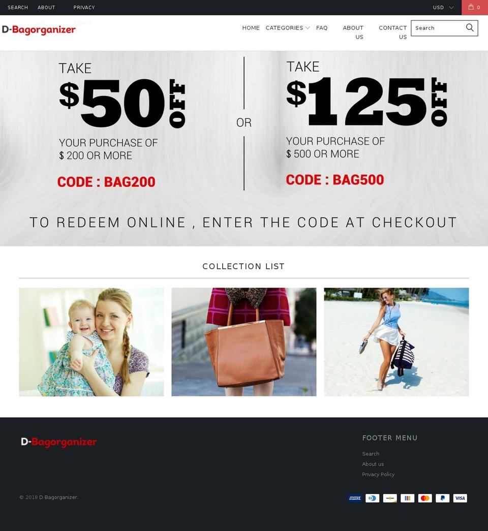 dbagorganizer.com shopify website screenshot