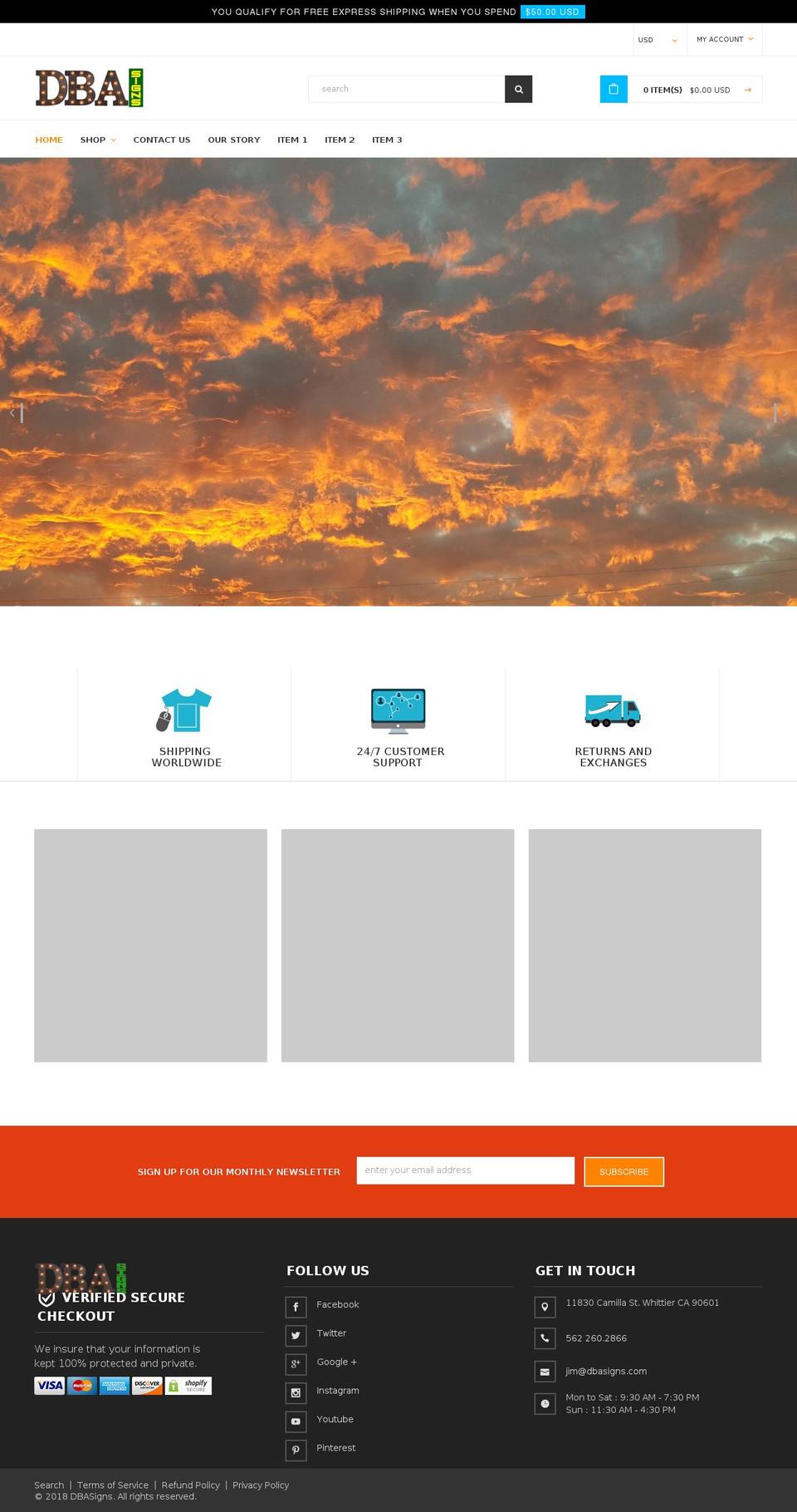 dbasigns.com shopify website screenshot