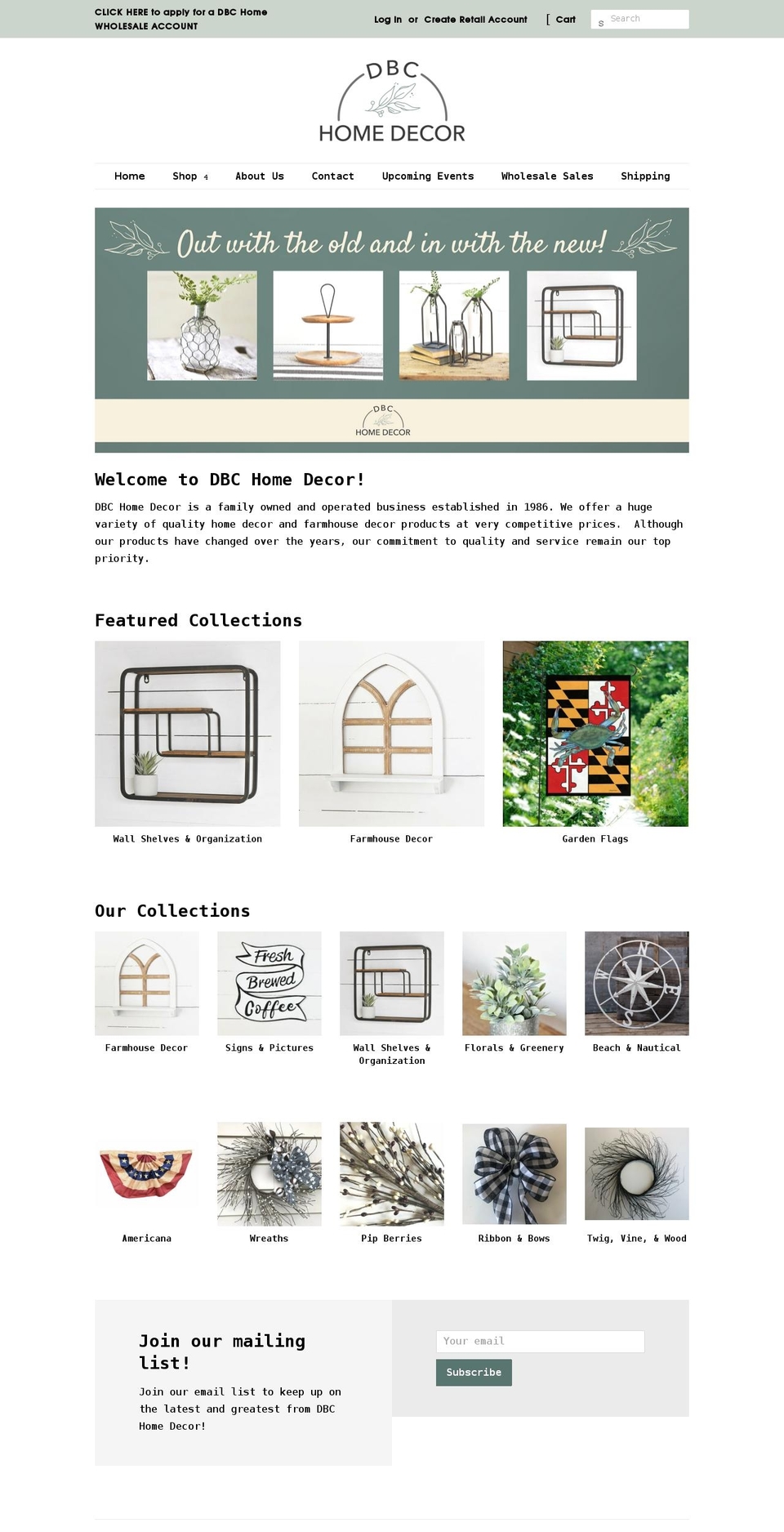 dbchomedecor.com shopify website screenshot
