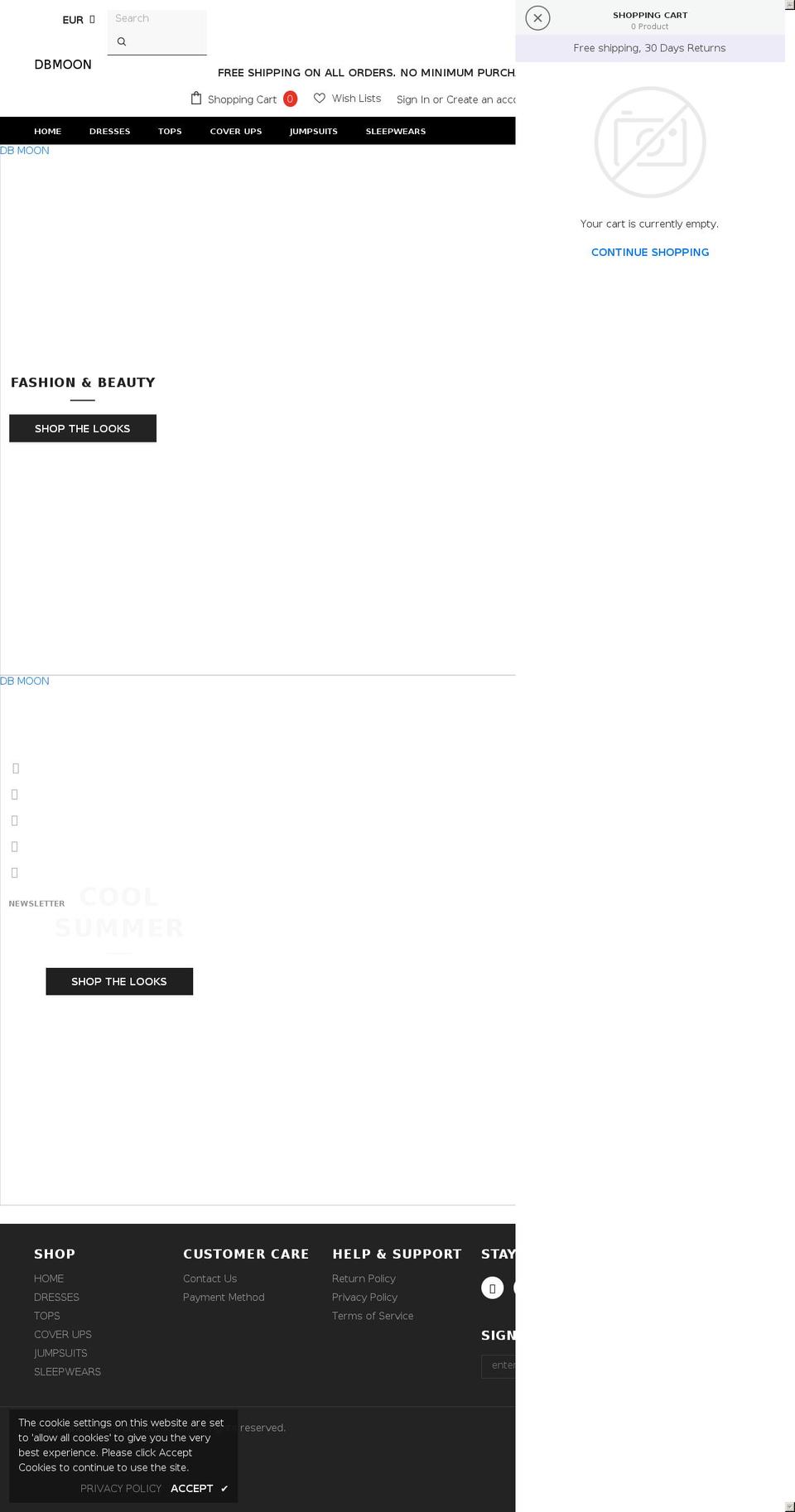 dbmoons.com shopify website screenshot