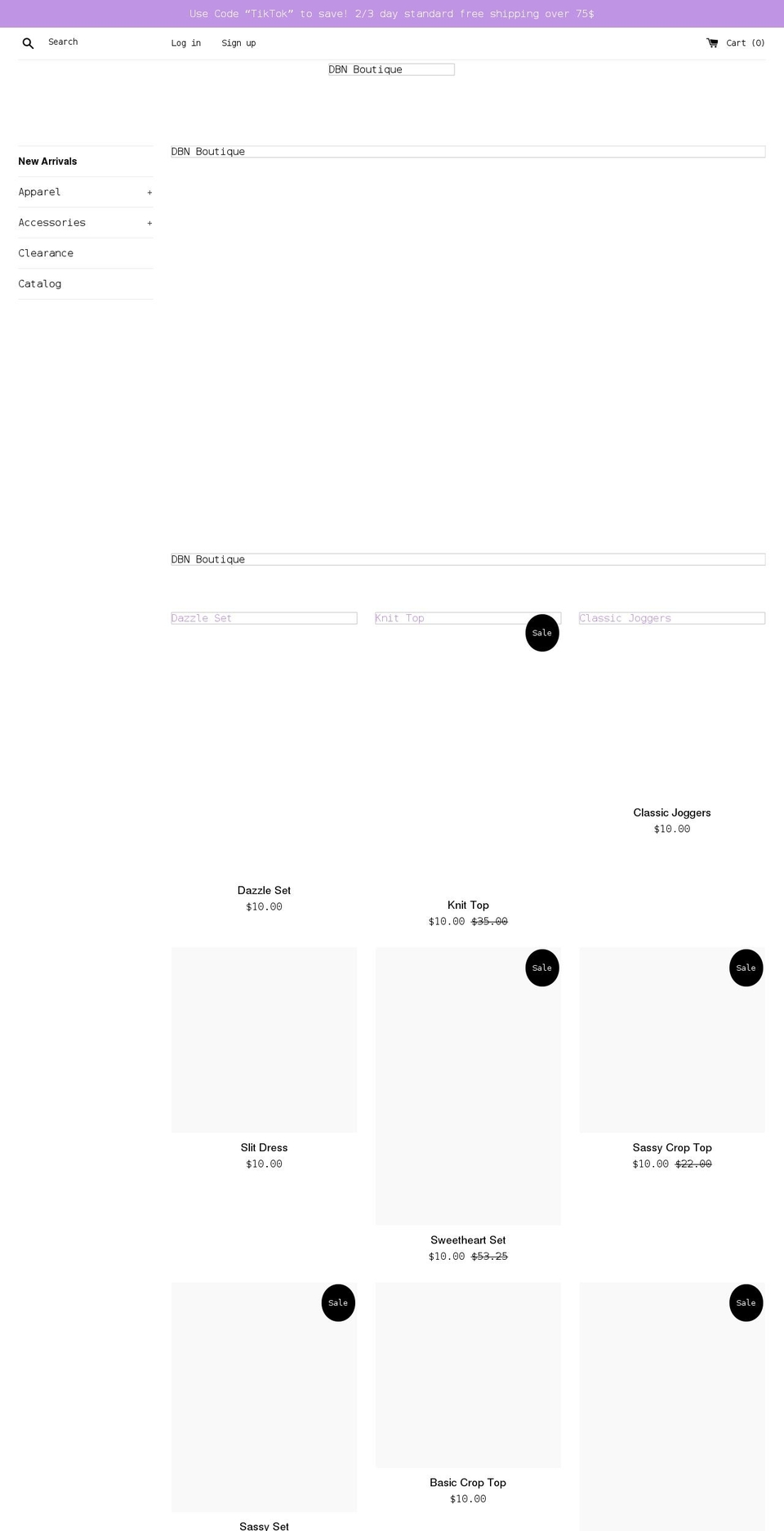 dbnboutique.com shopify website screenshot