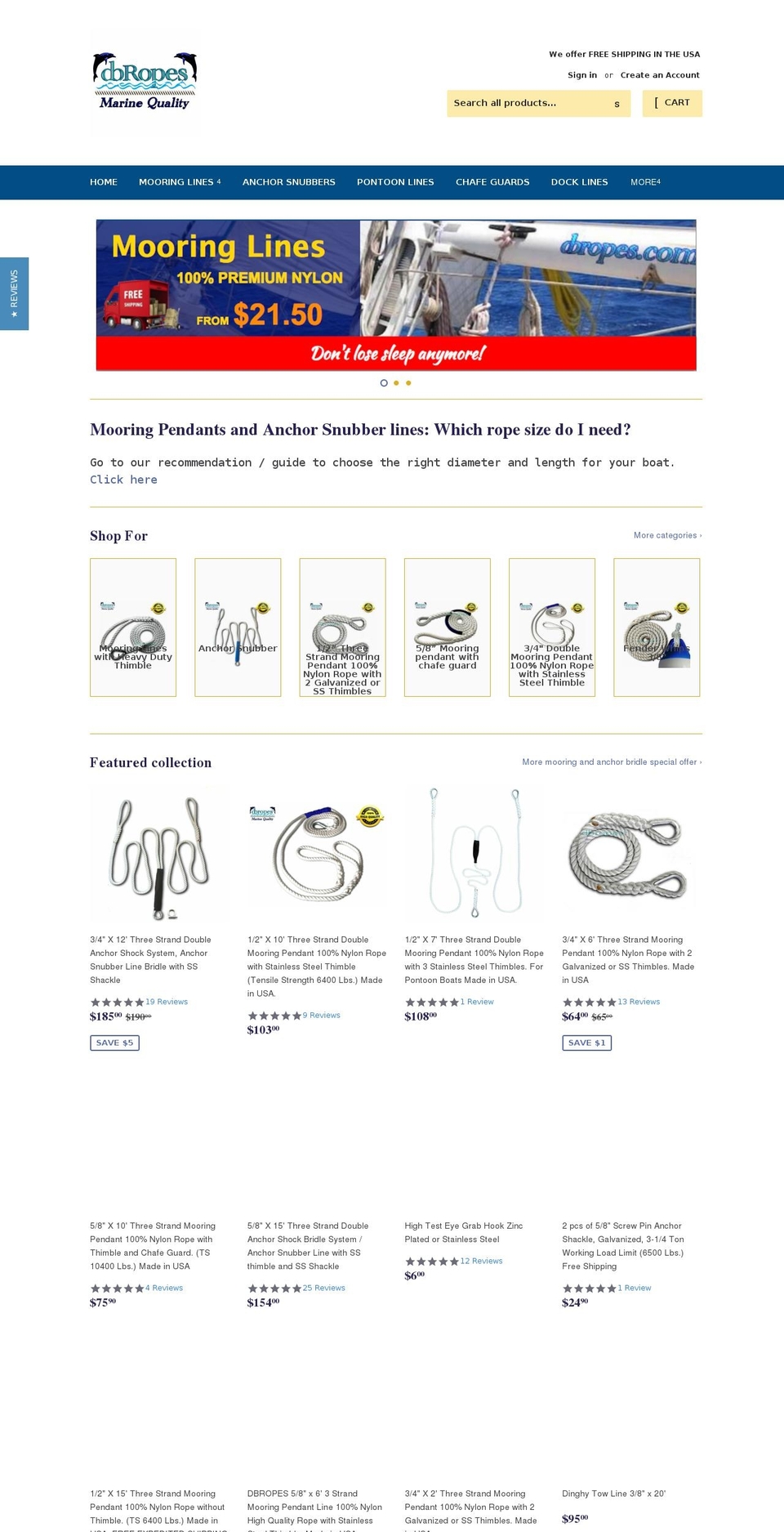 dbropes.com shopify website screenshot