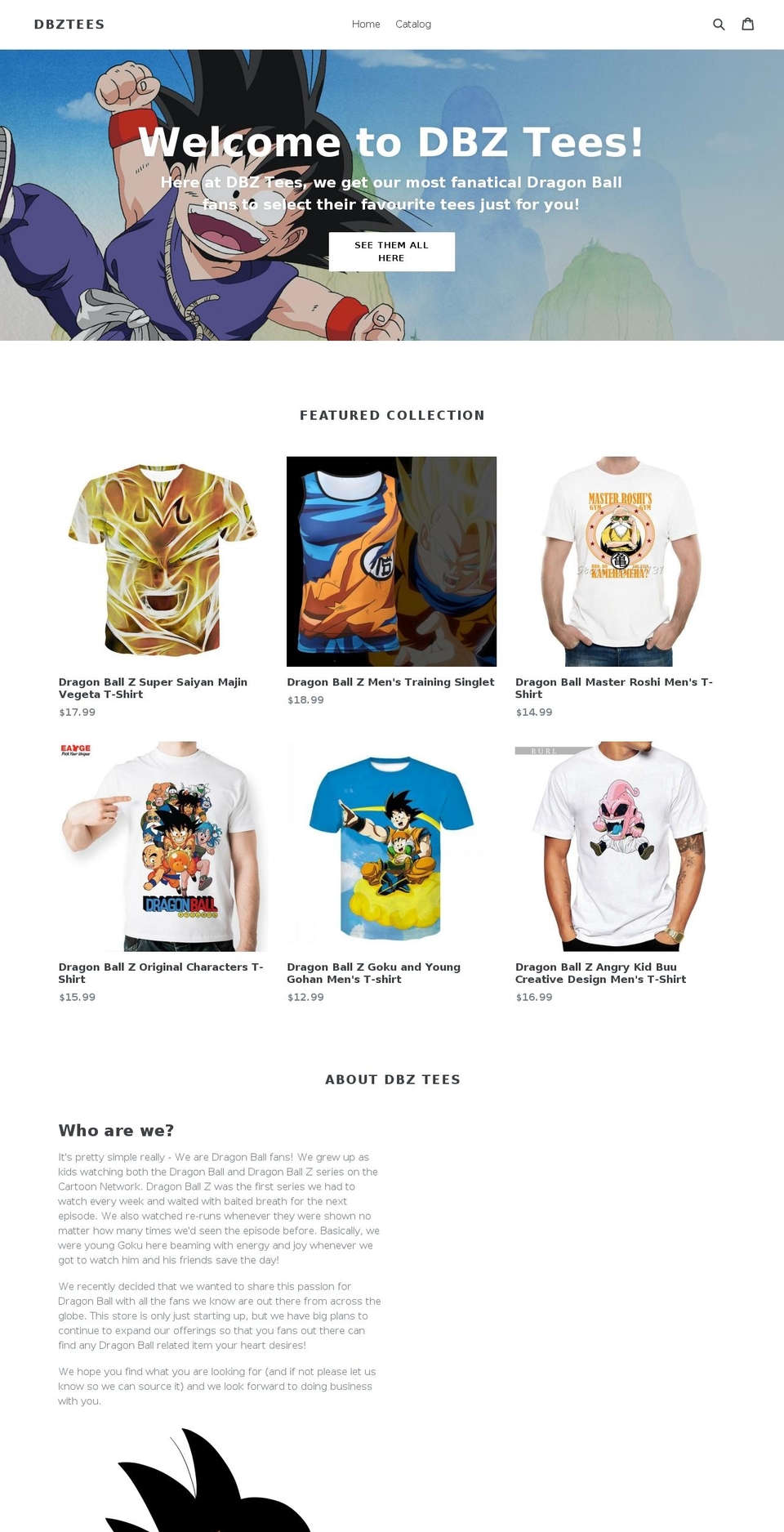 dbz-tees.com — Shopify storefront screenshot