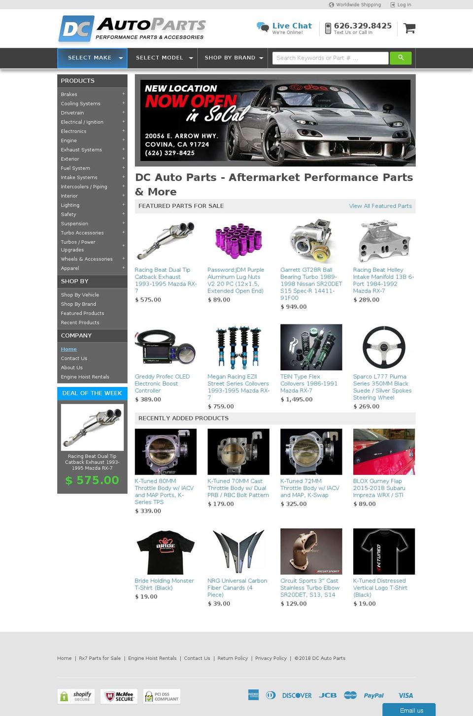 dcautoparts.com shopify website screenshot