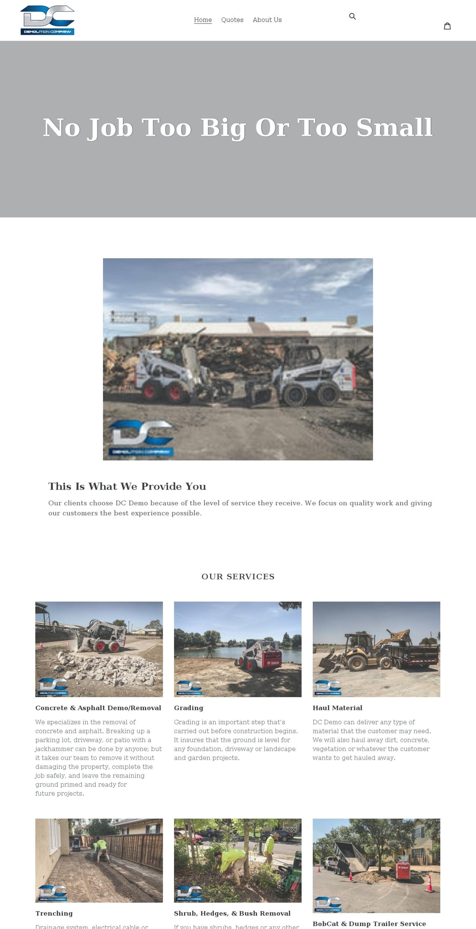 dcdemolitionco.com shopify website screenshot