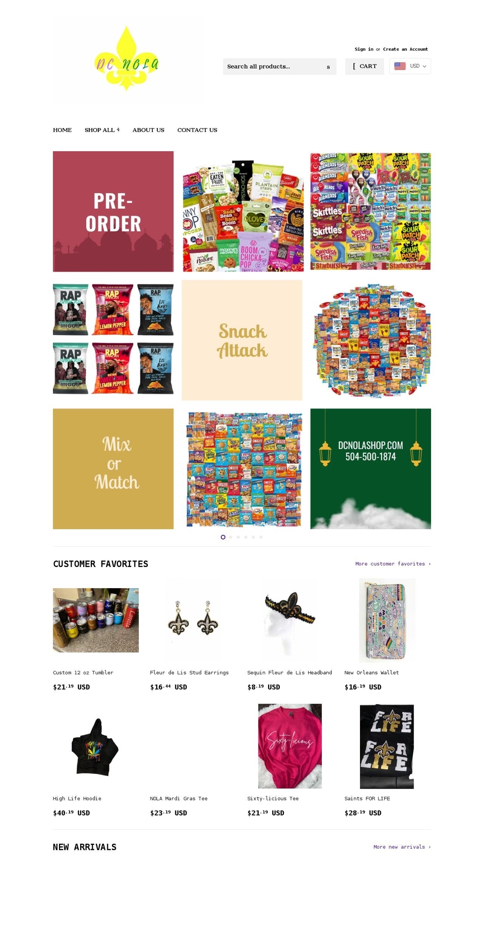 dcnolashop.com shopify website screenshot