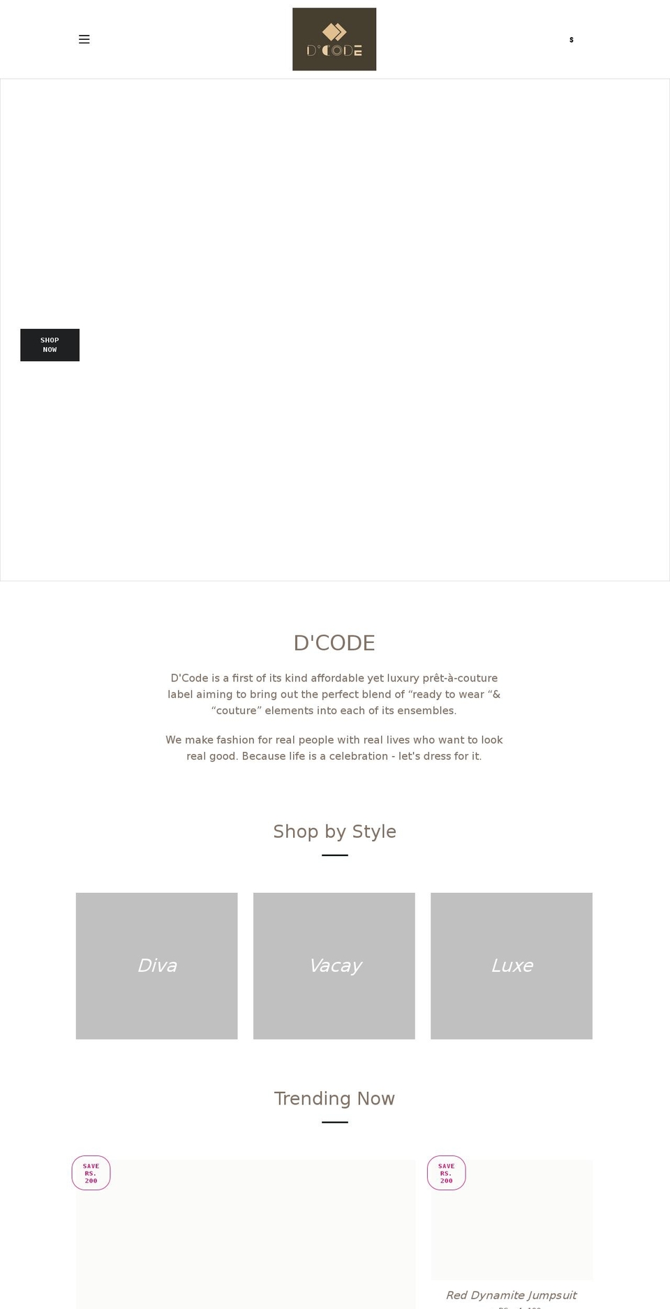 dcodeshop.com shopify website screenshot