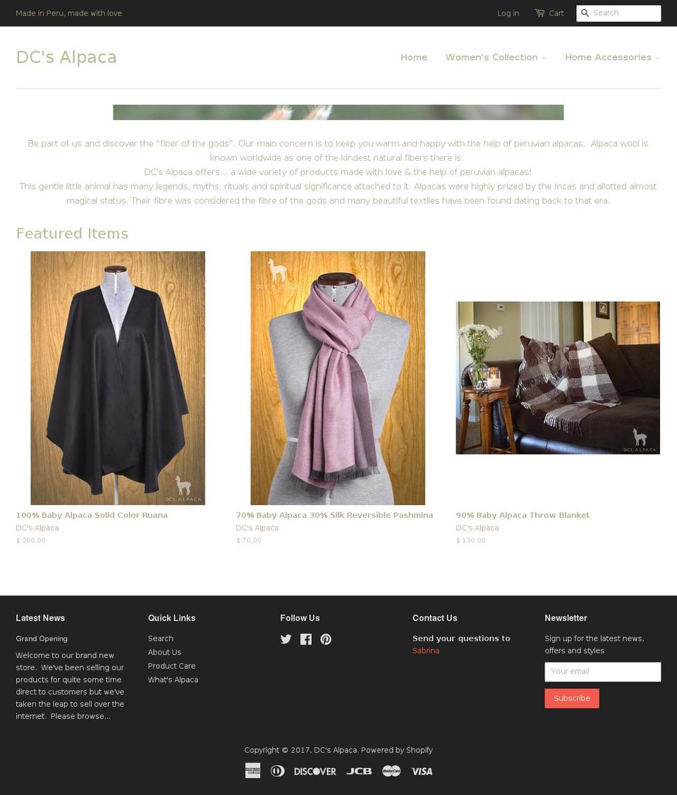dcsalpaca.com shopify website screenshot