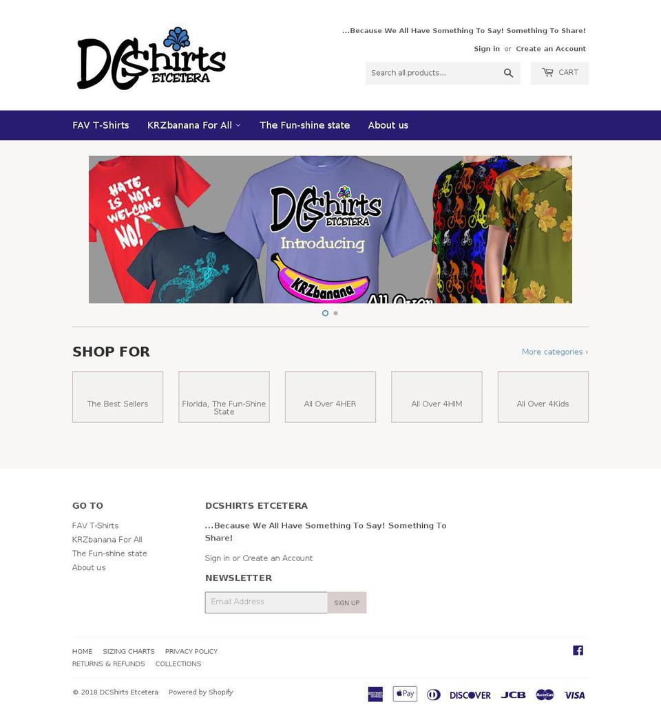 dcshirtsetcetera.com — Shopify storefront screenshot