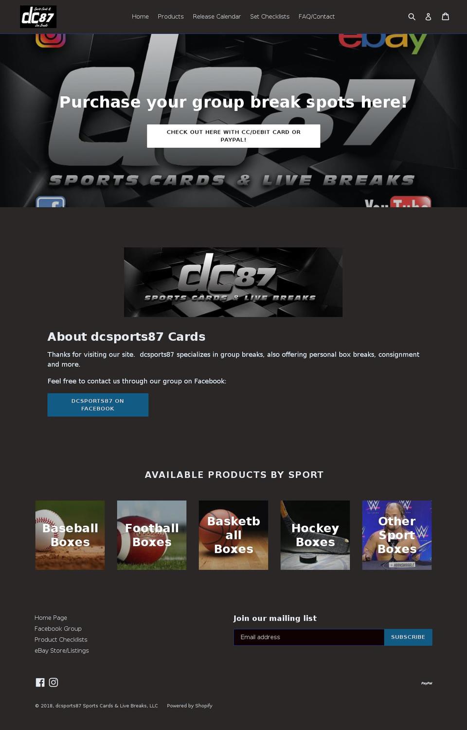 dcsports87.com — Shopify storefront screenshot