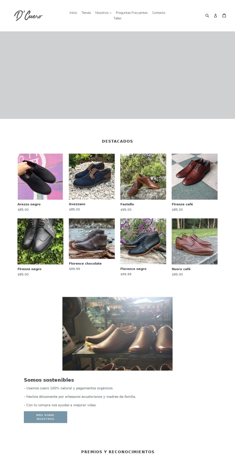 dcueroshoes.com shopify website screenshot