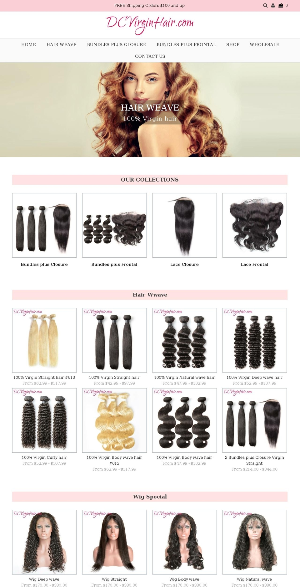 dcvirginhair.com — Shopify storefront screenshot